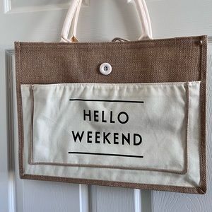 Hello Weekend burlap bag